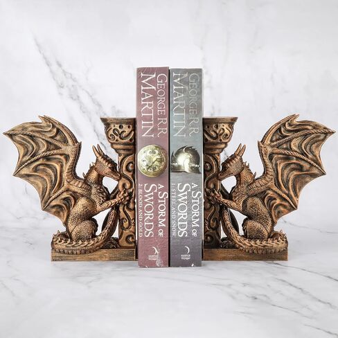 مساند الكتب المزخرفة للأرفف، تنانين منحوتة مرسومة يدويًا باللون البرونزي القديم، نهايات الكتب للمكتب المنزلي in Kuwait