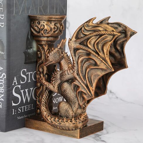مساند الكتب المزخرفة للأرفف، تنانين منحوتة مرسومة يدويًا باللون البرونزي القديم، نهايات الكتب للمكتب المنزلي in Kuwait