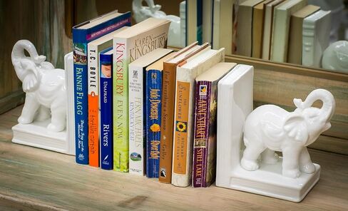 White Glazed Ceramic Elephants Bookend Set in Saudi Arabia