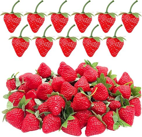 Artificial Red Strawberries 50Pcs Lifelike Fake Strawberries, Simulation Realistic Plastic Strawberry for Home Kitchen Party Decor Photography Prop in Saudi Arabia
