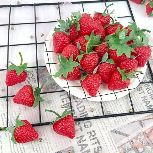 Artificial Red Strawberries 50Pcs Lifelike Fake Strawberries, Simulation Realistic Plastic Strawberry for Home Kitchen Party Decor Photography Prop in Saudi Arabia