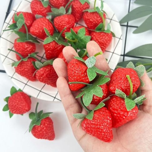 Artificial Red Strawberries 50Pcs Lifelike Fake Strawberries, Simulation Realistic Plastic Strawberry for Home Kitchen Party Decor Photography Prop in Saudi Arabia