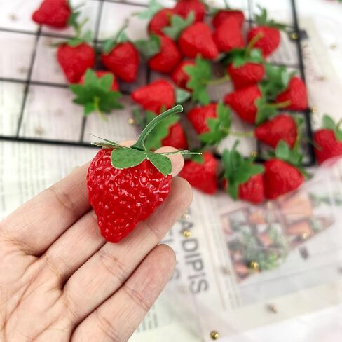 Artificial Red Strawberries 50Pcs Lifelike Fake Strawberries, Simulation Realistic Plastic Strawberry for Home Kitchen Party Decor Photography Prop in Saudi Arabia