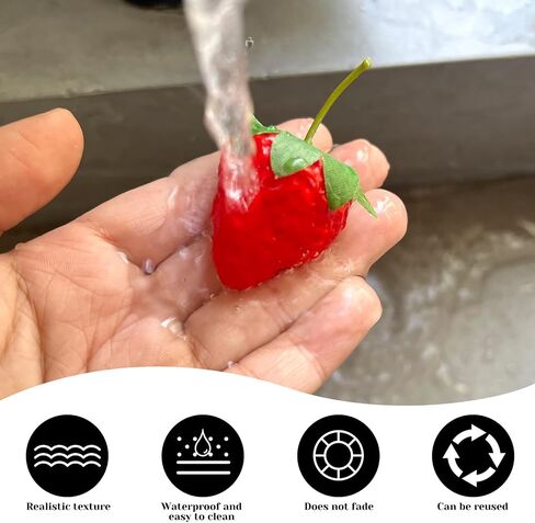 Artificial Red Strawberries 50Pcs Lifelike Fake Strawberries, Simulation Realistic Plastic Strawberry for Home Kitchen Party Decor Photography Prop in Saudi Arabia