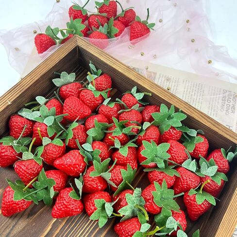 Artificial Red Strawberries 50Pcs Lifelike Fake Strawberries, Simulation Realistic Plastic Strawberry for Home Kitchen Party Decor Photography Prop in Saudi Arabia