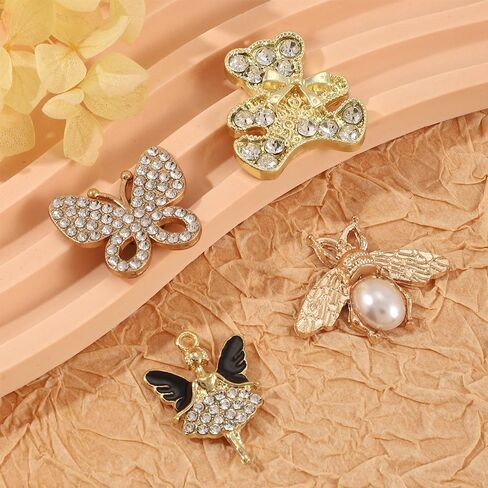 24Pcs Bling Gold Jewelry Shoe Charms Designer Decoration Rhinestone Chain Pearl Gems Rhinestone Luxury Accessories for Women Girls Party Favors Birthday Gifts in Saudi Arabia