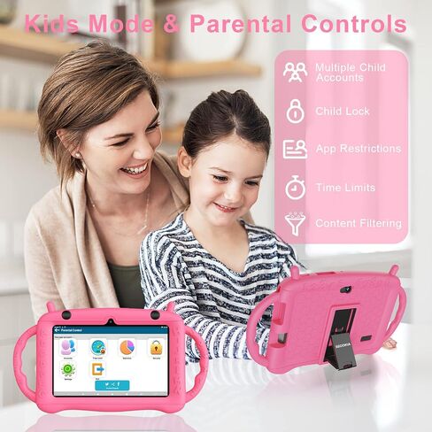 Kids Tablet Android 12 Tablet for Kids 7 inch Learning Tablet Quad-Core 32GB GMS Certified WiFi Bluetooth Dual Camera Parental Control Toddler Tablet with Drop-Proof Case (Pink) in Saudi Arabia