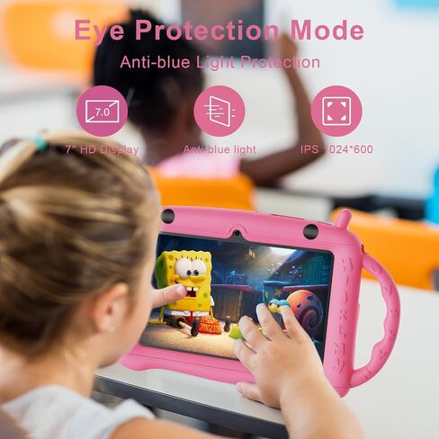 Kids Tablet Android 12 Tablet for Kids 7 inch Learning Tablet Quad-Core 32GB GMS Certified WiFi Bluetooth Dual Camera Parental Control Toddler Tablet with Drop-Proof Case (Pink) in Saudi Arabia