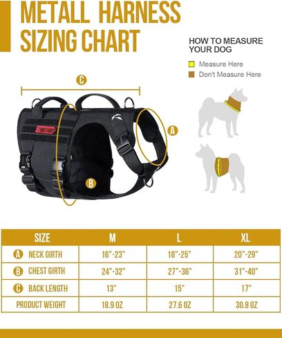 OneTigris Tactical Large Dog Harness, Full Metal Buckled No Pull Dog Harness Vest with Hook & Loop Panels, Heavy Duty Military Adjustable Dog Vest for Walking Hiking Training Black in Saudi Arabia
