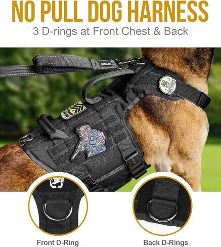 OneTigris Tactical Large Dog Harness, Full Metal Buckled No Pull Dog Harness Vest with Hook & Loop Panels, Heavy Duty Military Adjustable Dog Vest for Walking Hiking Training Black in Saudi Arabia