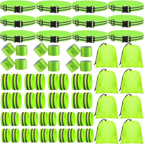 96 Pcs Reflective Running Gear Set Include 12 Reflective Belt 48 Reflective Bands for Wrist, Arm, Ankle, Leg 24 Reflective Slap Bracelets 12 Portable Bag for Night Running, Cycling, Dog Walking in Saudi Arabia