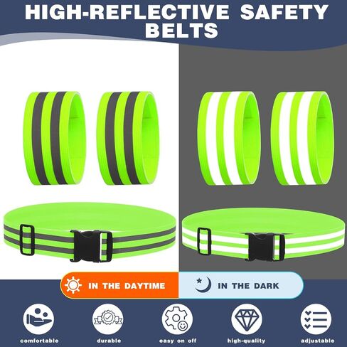 96 Pcs Reflective Running Gear Set Include 12 Reflective Belt 48 Reflective Bands for Wrist, Arm, Ankle, Leg 24 Reflective Slap Bracelets 12 Portable Bag for Night Running, Cycling, Dog Walking in Saudi Arabia