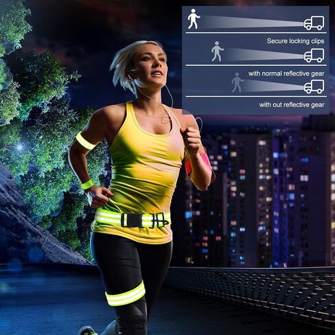 96 Pcs Reflective Running Gear Set Include 12 Reflective Belt 48 Reflective Bands for Wrist, Arm, Ankle, Leg 24 Reflective Slap Bracelets 12 Portable Bag for Night Running, Cycling, Dog Walking in Saudi Arabia