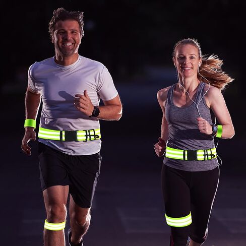 96 Pcs Reflective Running Gear Set Include 12 Reflective Belt 48 Reflective Bands for Wrist, Arm, Ankle, Leg 24 Reflective Slap Bracelets 12 Portable Bag for Night Running, Cycling, Dog Walking in Saudi Arabia