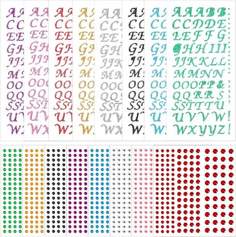 Yexiya 16 Sheets Glitter Alphabet Letter Sticker Decoration Glitter Colorful Alphabet Sticker and Round Rhinestone Sticker Shiny Self-Adhesive Sticker for Grad Cap Craft DIY Scrapbook Greeting Card in Saudi Arabia