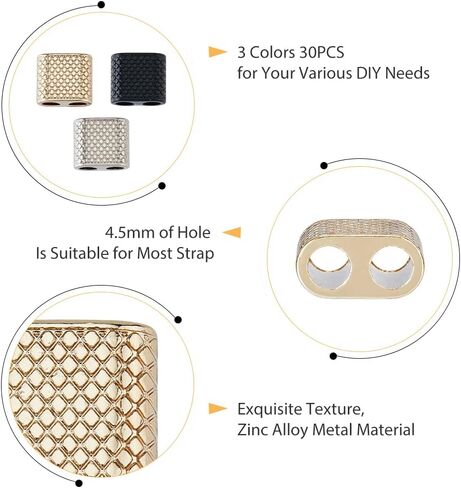 SUPERFINDINGS 30PCS 3 Colors Double Cord Locks Accessories Alloy Elements for Cell Phone Chain Double Slide Cord Toggle for Adjustable Phone Strap in Saudi Arabia