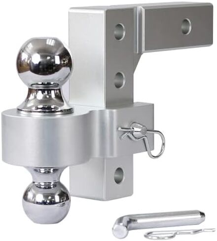 وصلة قطر سحب مقطورة قابلة للتعديل من الألومنيوم مقاس 8 بوصات، وكرات مزدوجة مقاس 2 بوصة و2 5/16 بوصة يصل وزنها إلى 10000 رطل مع ساق من الألومنيوم المُشكل مع دبوس مزدوج (فضي) in Kuwait