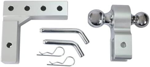 وصلة قطر سحب مقطورة قابلة للتعديل من الألومنيوم مقاس 8 بوصات، وكرات مزدوجة مقاس 2 بوصة و2 5/16 بوصة يصل وزنها إلى 10000 رطل مع ساق من الألومنيوم المُشكل مع دبوس مزدوج (فضي) in Kuwait