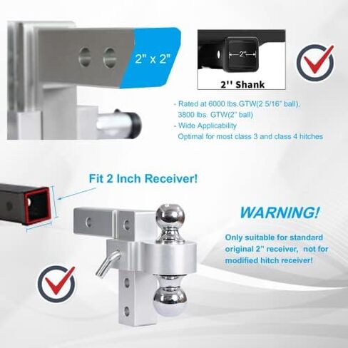 وصلة قطر سحب مقطورة قابلة للتعديل من الألومنيوم مقاس 8 بوصات، وكرات مزدوجة مقاس 2 بوصة و2 5/16 بوصة يصل وزنها إلى 10000 رطل مع ساق من الألومنيوم المُشكل مع دبوس مزدوج (فضي) in Kuwait