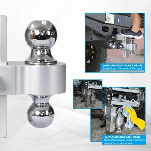 وصلة قطر سحب مقطورة قابلة للتعديل من الألومنيوم مقاس 8 بوصات، وكرات مزدوجة مقاس 2 بوصة و2 5/16 بوصة يصل وزنها إلى 10000 رطل مع ساق من الألومنيوم المُشكل مع دبوس مزدوج (فضي) in Kuwait