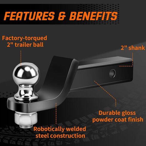 METOWARE كرة وصلة وصلة مقطورة مع مجموعة كرات 2 بوصة، تناسب جهاز استقبال 2 بوصة، وصلة كرة بقدرة 6000 رطل، قطرة 2 بوصة، ساق مجوفة مع قفل وصلة 5/8 بوصة in Kuwait