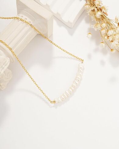 Sylph Pearl Necklaces: 18K Gold Pearl Necklace Paper Clip Vintage Chunky Link Chain Baroque Pearl Womens Necklace Pendant with Natural Freshwater Cultured Pearls Necklace Dainty Gold Choker Fashion Retro Charm Necklace Valentine Jewelry for Women Girls He in Saudi Arabia