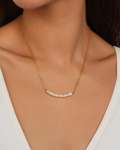 Sylph Pearl Necklaces: 18K Gold Pearl Necklace Paper Clip Vintage Chunky Link Chain Baroque Pearl Womens Necklace Pendant with Natural Freshwater Cultured Pearls Necklace Dainty Gold Choker Fashion Retro Charm Necklace Valentine Jewelry for Women Girls He in Saudi Arabia