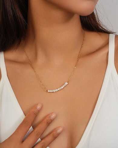 Sylph Pearl Necklaces: 18K Gold Pearl Necklace Paper Clip Vintage Chunky Link Chain Baroque Pearl Womens Necklace Pendant with Natural Freshwater Cultured Pearls Necklace Dainty Gold Choker Fashion Retro Charm Necklace Valentine Jewelry for Women Girls He in Saudi Arabia