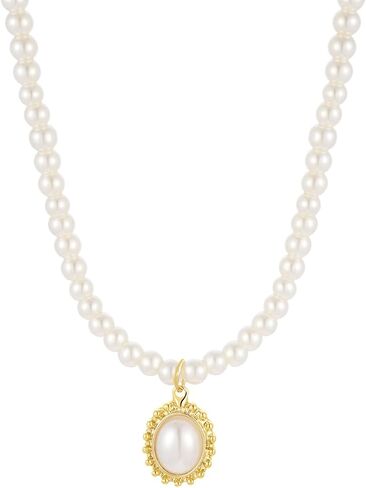 Sylph Pearl Necklaces: 18K Gold Pearl Necklace Paper Clip Vintage Chunky Link Chain Baroque Pearl Womens Necklace Pendant with Natural Freshwater Cultured Pearls Necklace Dainty Gold Choker Fashion Retro Charm Necklace Valentine Jewelry for Women Girls He in Saudi Arabia