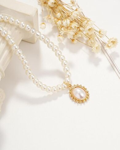 Sylph Pearl Necklaces: 18K Gold Pearl Necklace Paper Clip Vintage Chunky Link Chain Baroque Pearl Womens Necklace Pendant with Natural Freshwater Cultured Pearls Necklace Dainty Gold Choker Fashion Retro Charm Necklace Valentine Jewelry for Women Girls He in Saudi Arabia