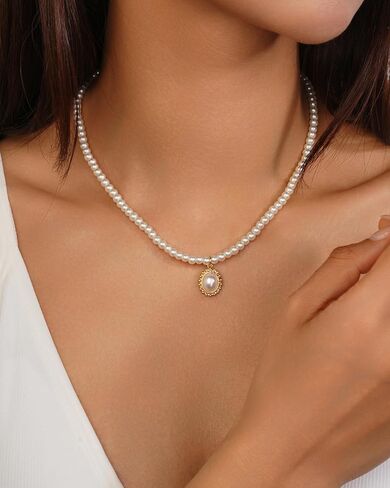Sylph Pearl Necklaces: 18K Gold Pearl Necklace Paper Clip Vintage Chunky Link Chain Baroque Pearl Womens Necklace Pendant with Natural Freshwater Cultured Pearls Necklace Dainty Gold Choker Fashion Retro Charm Necklace Valentine Jewelry for Women Girls He in Saudi Arabia