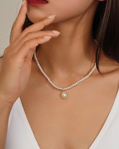 Sylph Pearl Necklaces: 18K Gold Pearl Necklace Paper Clip Vintage Chunky Link Chain Baroque Pearl Womens Necklace Pendant with Natural Freshwater Cultured Pearls Necklace Dainty Gold Choker Fashion Retro Charm Necklace Valentine Jewelry for Women Girls He in Saudi Arabia