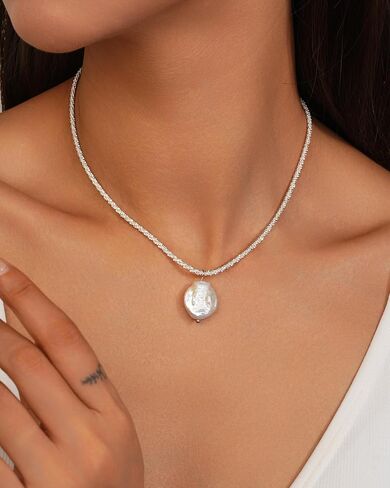 Sylph Pearl Necklaces: 18K Gold Pearl Necklace Paper Clip Vintage Chunky Link Chain Baroque Pearl Womens Necklace Pendant with Natural Freshwater Cultured Pearls Necklace Dainty Gold Choker Fashion Retro Charm Necklace Valentine Jewelry for Women Girls He in Saudi Arabia