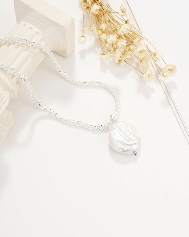 Sylph Pearl Necklaces: 18K Gold Pearl Necklace Paper Clip Vintage Chunky Link Chain Baroque Pearl Womens Necklace Pendant with Natural Freshwater Cultured Pearls Necklace Dainty Gold Choker Fashion Retro Charm Necklace Valentine Jewelry for Women Girls He in Saudi Arabia