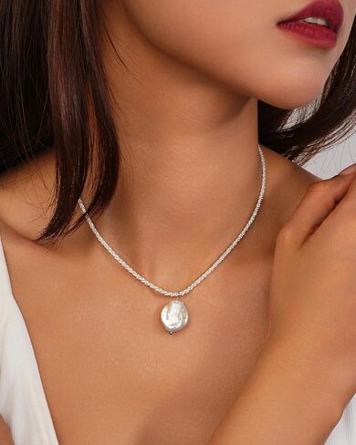 Sylph Pearl Necklaces: 18K Gold Pearl Necklace Paper Clip Vintage Chunky Link Chain Baroque Pearl Womens Necklace Pendant with Natural Freshwater Cultured Pearls Necklace Dainty Gold Choker Fashion Retro Charm Necklace Valentine Jewelry for Women Girls He in Saudi Arabia