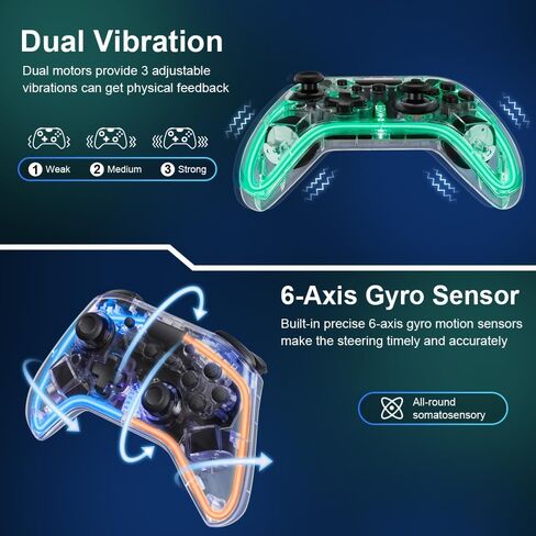 LAHONTY Switch Controller Compatible with Switch/Lite/OLED Controller, Switch Pro Controller With RGB Breathing LED, Switch Controllers Remote Supports Multi-Platform&App with Turbo, Wake-up Function in Saudi Arabia