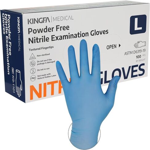 Nitrile Exam Glove, 3.5 mil Blue Disposable Medical Gloves Powder-Free Latex-Free, Large Size Blue Box of 100 in Saudi Arabia