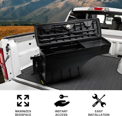 Sunhua Right Passenger Side Truck Bed Storage Box Fit for 1994-2002 Dodge Ram & 1980-1996 Ford F-Series & 1988-1998 Chevy GMC C/K, Key Lockable Lid Waterproof Truck Bed Toolboxes Black in Saudi Arabia