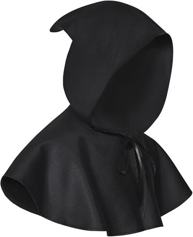 Medieval Cowl Hood Medieval Cloak Black Hooded Cowl Medieval Cowl Hat Cross Necklace Wicca Pagan Hood Cosplay Accessory in Saudi Arabia