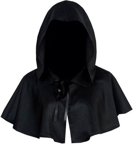 Medieval Cowl Hood Medieval Cloak Black Hooded Cowl Medieval Cowl Hat Cross Necklace Wicca Pagan Hood Cosplay Accessory in Saudi Arabia