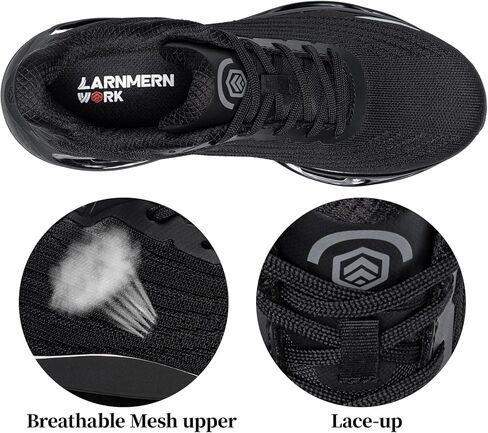 أحذية LARNMERN ذات المقدمة الفولاذية للنساء أحذية عمل مضادة للانزلاق أحذية رياضية آمنة خفيفة الوزن ومريحة حذاء تنس يدعم قوس القدم (8 نساء، أسود) in Kuwait