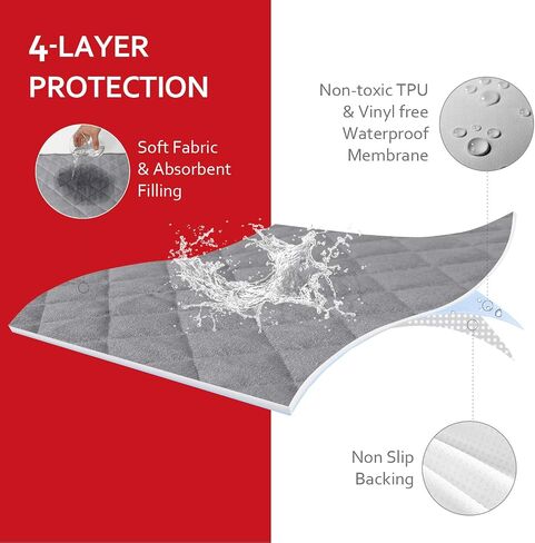 Diaper Changing Pad Liners Non-Slip, Soft Terry Waterproof Changing Pad Mat, Quilted Absorbent Bassinet Washable, 6 Pack Large 14"x 27" Reusable Changing Table Pad Protector Grey in Saudi Arabia