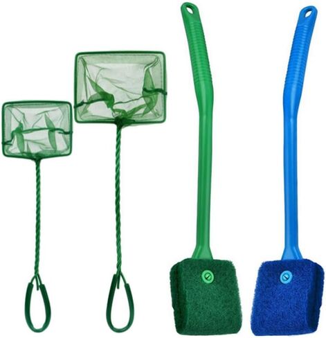 4PCS Fish Tank Aquarium Cleaning Tools Kit Aquarium Fish Nets Aquarium Fish Skimmer Net and Double-Sided Fish Tank Sponge Cleaning Brush in Kuwait