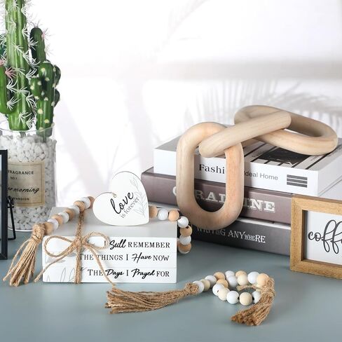 Boho Decorative Books for Home Decor Include Farmhouse Decorative Books Wood Bead Garland with Tassel Chain Link Rustic Faux Books Stack Heart Sign for Living Room Bookshelf Coffee Table in Saudi Arabia