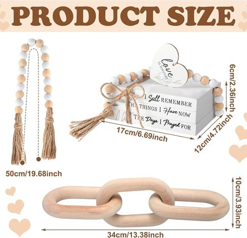 Boho Decorative Books for Home Decor Include Farmhouse Decorative Books Wood Bead Garland with Tassel Chain Link Rustic Faux Books Stack Heart Sign for Living Room Bookshelf Coffee Table in Saudi Arabia