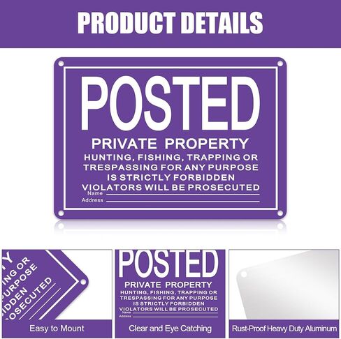 8 Pcs No Trespassing Signs Private Property Reflective Aluminum Posted Signs Metal No Hunting or Trespassing Signs for Warning No Hunting Fishing Trapping Indoor Outdoor Use, 10x7" (Yellow) in Saudi Arabia