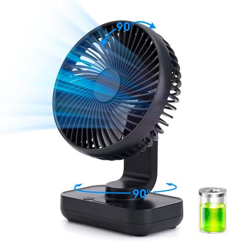Oscillating Fan 5.1in Small Wall Mounted Oscillating Desk Fan Auto 90° Rotated Quiet 4 Speeds 4500mAh Rechargeable Battery Powered Cordless USB Fan for Indoor/Outdoor/Bedroom(Black) in Saudi Arabia