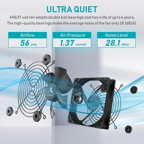 ANEXT, 120mm USB Computer Fan Black, 120mm Fans, Silent Fan for Receiver DVR PlayStation Xbox Computer Cabinet Cooling, Single in Kuwait