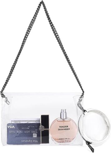 Clear Purse for Women Stadium Approved, Clear Crossbody Bag with Chain Strap Bag for Sports Event Concert in Saudi Arabia