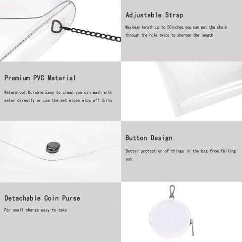 Clear Purse for Women Stadium Approved, Clear Crossbody Bag with Chain Strap Bag for Sports Event Concert in Saudi Arabia